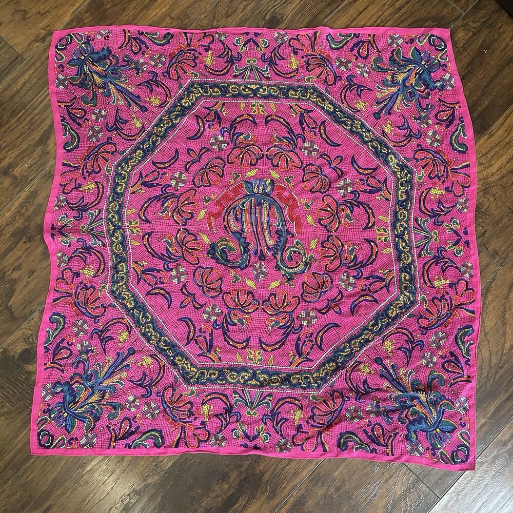 Georgiou Pink Tile Mosic Fountain Motif Multi Abstract Scarf Neck Scarf Bag Tie